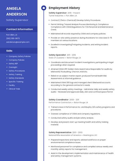 Safety Supervisor Resume