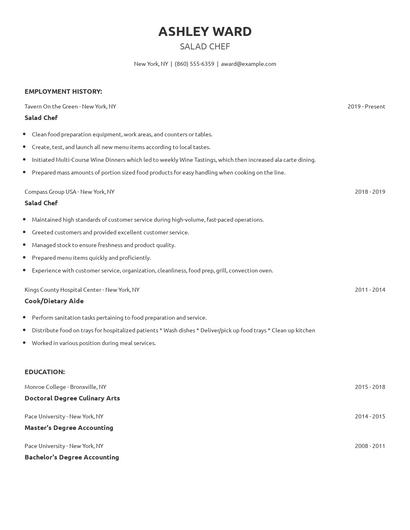 Salad Chef Resume