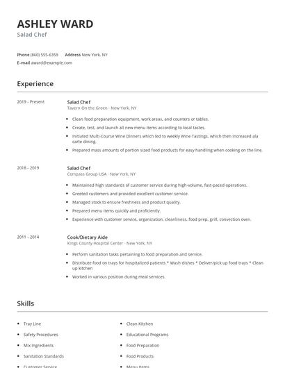 Salad Chef Resume