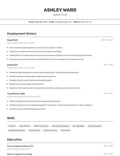 Salad Chef Resume