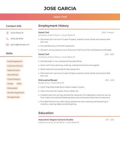 Salad Chef Resume