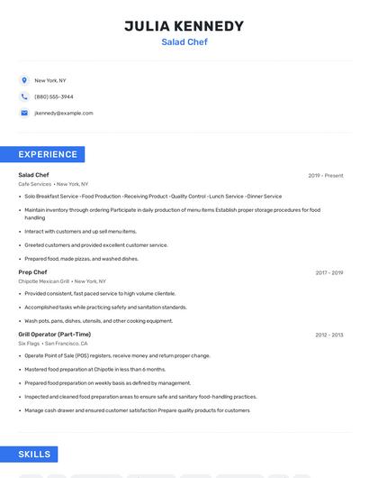 Salad Chef Resume