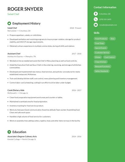 Salad Chef Resume