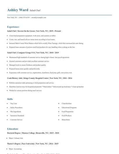 Salad Chef Resume