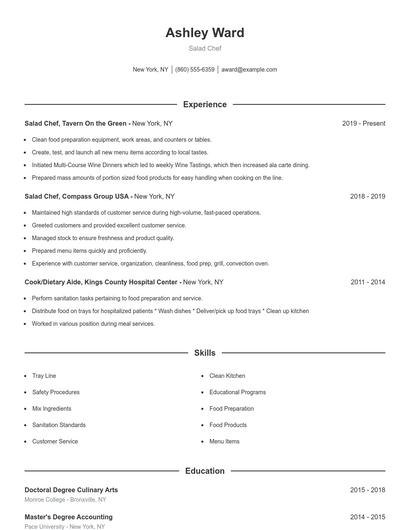 Salad Chef Resume