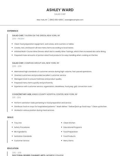Salad Chef Resume