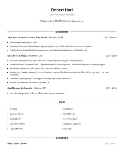 Sales And Service Associate Resume