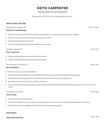 Sales Associate/Manager Resume