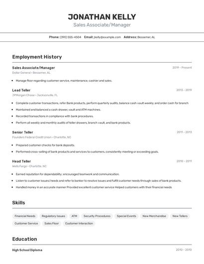 Sales Associate/Manager Resume