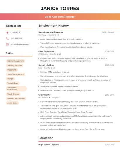 Sales Associate/Manager Resume