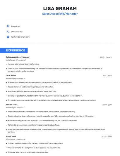 Sales Associate/Manager Resume