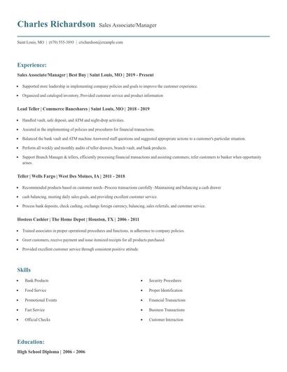 Sales Associate/Manager Resume