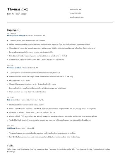 Sales Associate/Manager Resume