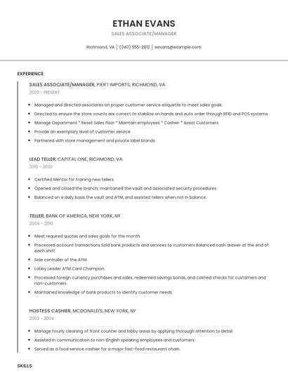 Sales Associate/Manager Resume
