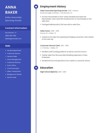 Sales Associate Sporting Goods Resume