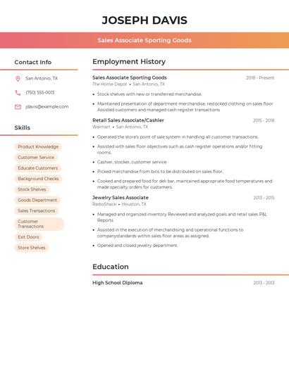 Sales Associate Sporting Goods Resume