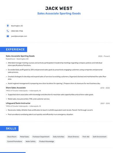 Sales Associate Sporting Goods Resume