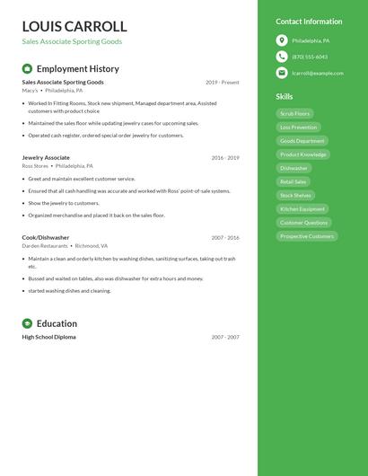 Sales Associate Sporting Goods Resume