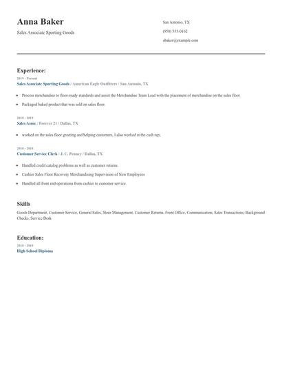 Sales Associate Sporting Goods Resume