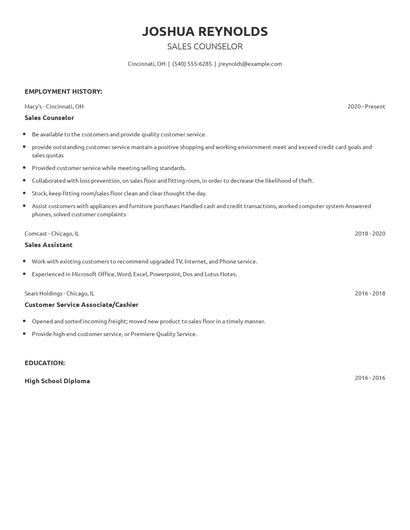 Sales Counselor Resume