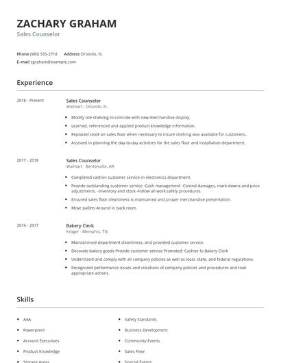 Sales Counselor Resume