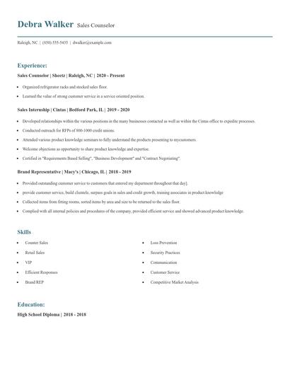 Sales Counselor Resume
