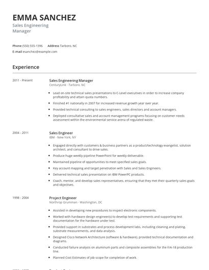 Sales Engineering Manager Resume
