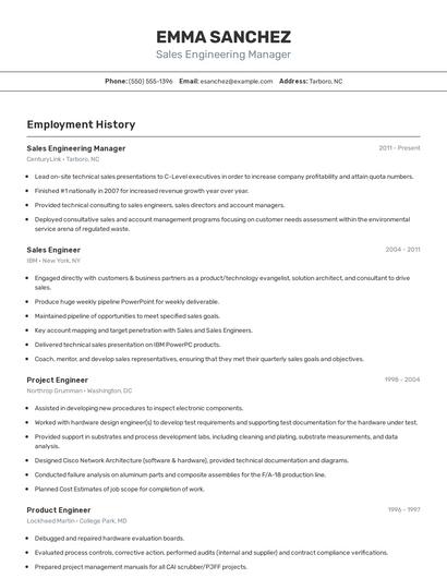 Sales Engineering Manager Resume