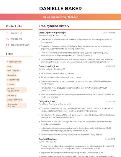 Sales Engineering Manager Resume