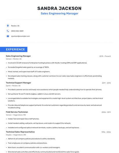 Sales Engineering Manager Resume