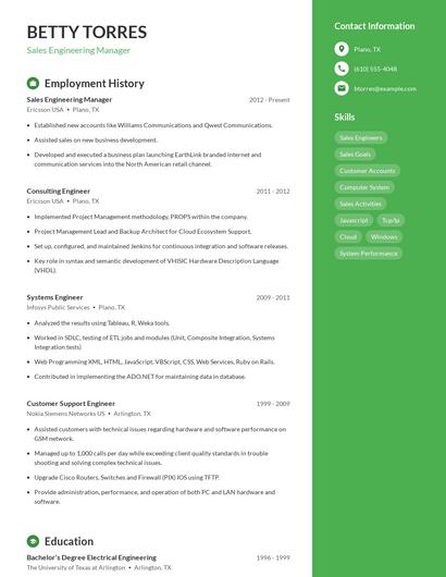 Sales Engineering Manager Resume