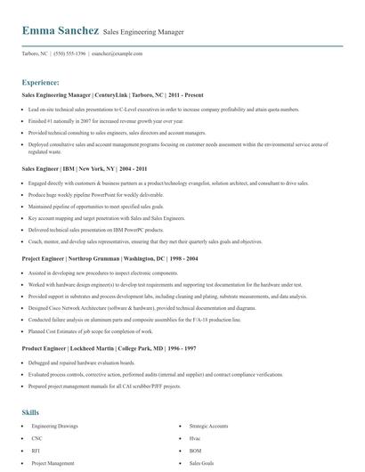 Sales Engineering Manager Resume