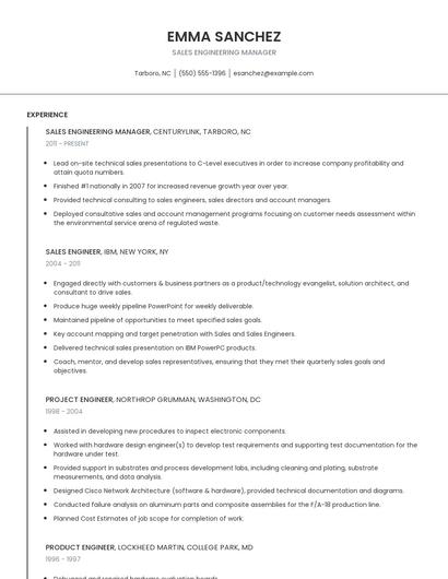 Sales Engineering Manager Resume