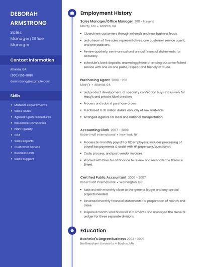 Sales Manager/Office Manager Resume