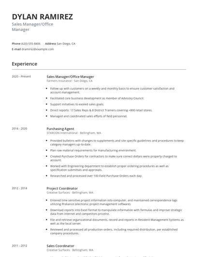 Sales Manager/Office Manager Resume