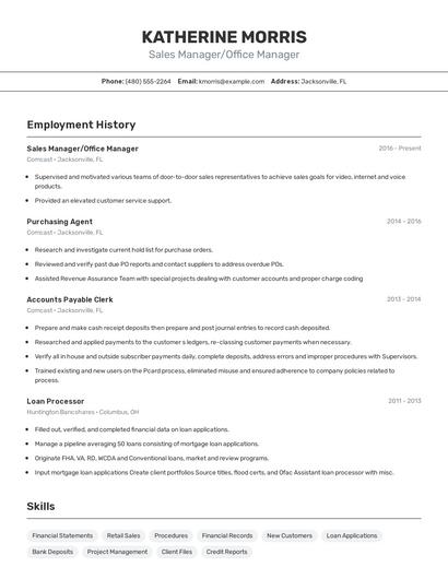 Sales Manager/Office Manager Resume