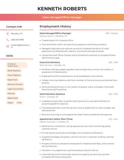 Sales Manager/Office Manager Resume