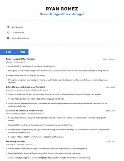 Sales Manager/Office Manager Resume