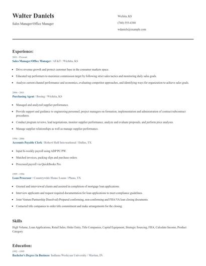 Sales Manager/Office Manager Resume
