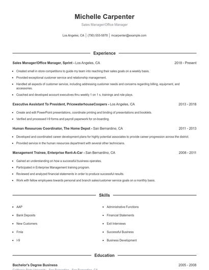 Sales Manager/Office Manager Resume