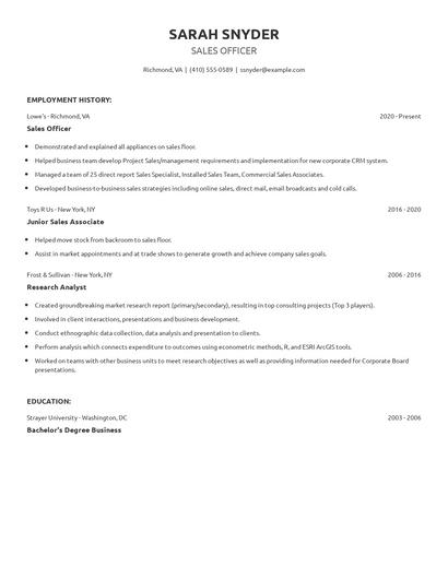 Sales Officer Resume