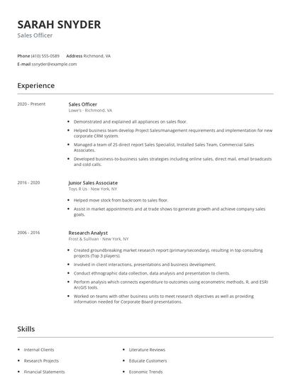 Sales Officer Resume