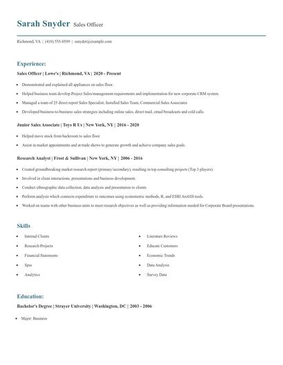 Sales Officer Resume