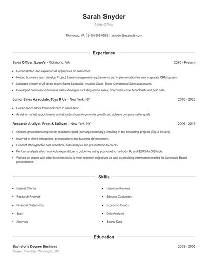 Sales Officer Resume
