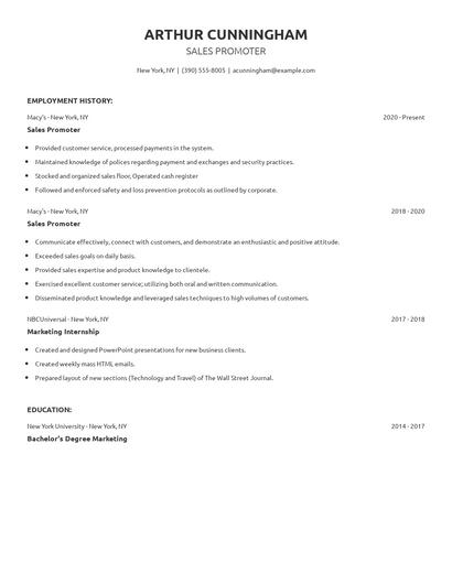 Sales Promoter Resume