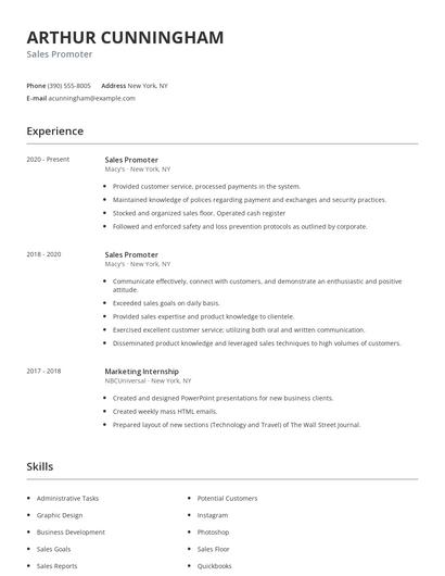 Sales Promoter Resume