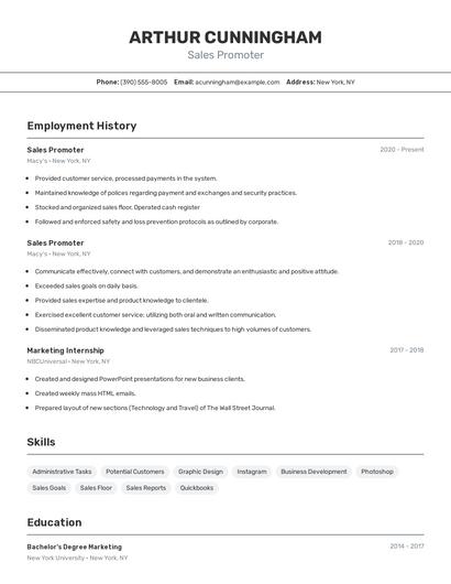 Sales Promoter Resume