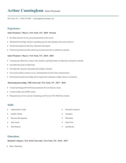 Sales Promoter Resume