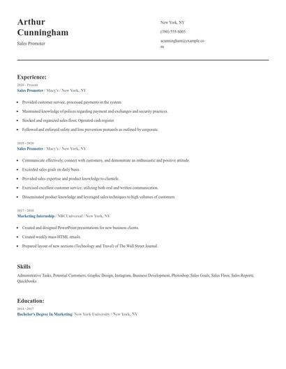 Sales Promoter Resume