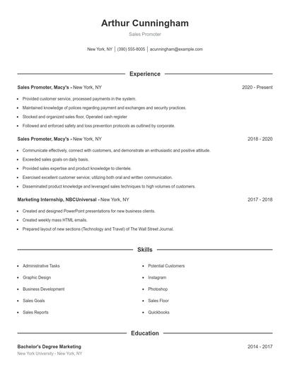 Sales Promoter Resume
